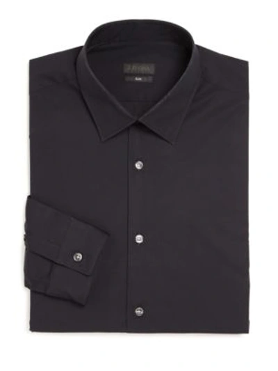 Shop Z Zegna Slim-fit Cotton Dress Shirt In Navy