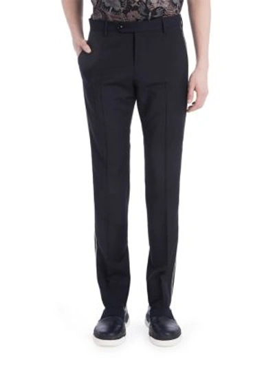 Valentino Piped Cotton Pants In Navy