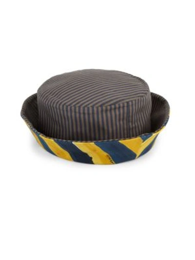 Fendi Reversible Striped Cotton Canvas Bucket Hat In Blue