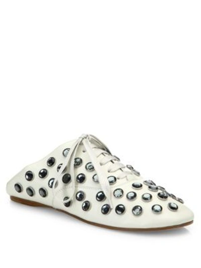 Acne Studios Mika Crystal-studded Leather Babouche Mules In White/ginger
