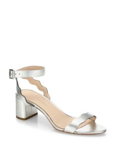 Loeffler Randall Emi Scalloped Metallic Leather Block Heel Sandals In Silver