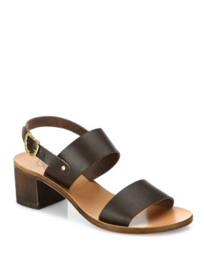 Ancient Greek Sandals Lefki Leather Block Heel Slingback Sandals In Dark Brown