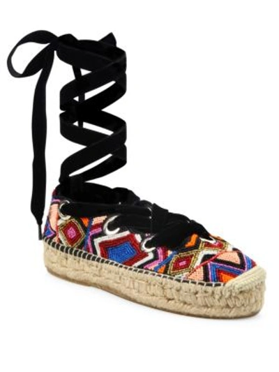 Shop Ash Xenos Beaded Lace-up Espadrilles In Orange