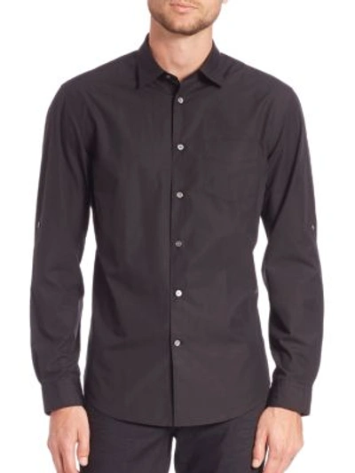 Shop John Varvatos Solid Adjustable Sleeve Shirt In Black