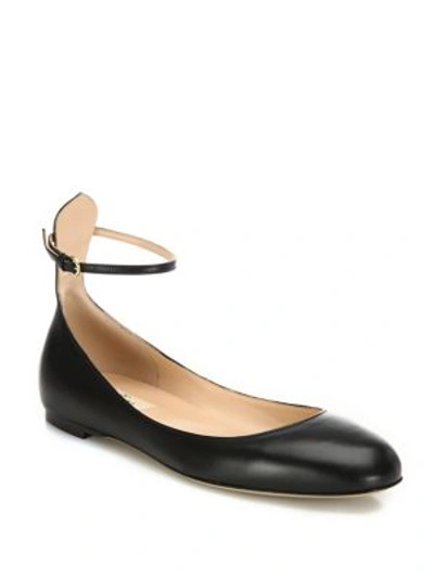 Shop Valentino Tan-go Leather Ankle-strap Ballet Flats In Black