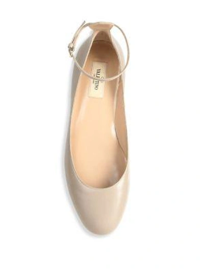 Shop Valentino Tan-go Leather Ankle-strap Ballet Flats In Black