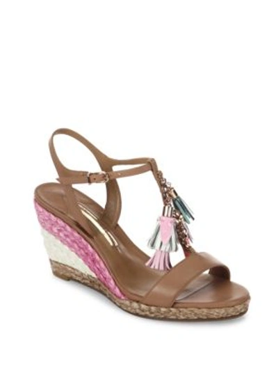Shop Sophia Webster Lucita Tassel Leather T-strap Espadrille Wedge Sandals In Neapolitan
