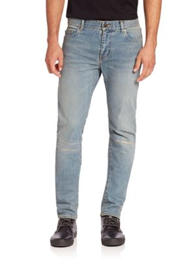 Shop Saint Laurent Repaired Knee Straight-leg Jeans In Bluette