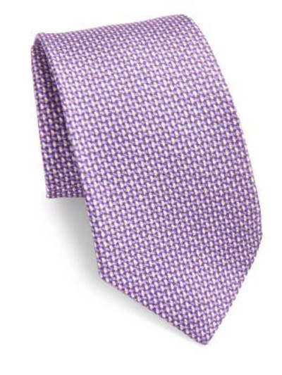 Shop Isaia Abstract-print Silk Tie In Light Purple