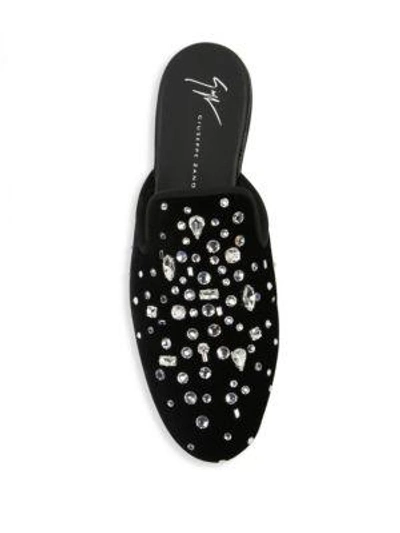 Shop Giuseppe Zanotti Letizia Crystal Embellished Leather Slides In Veronica Amaranto