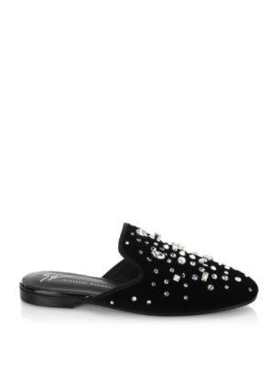 Shop Giuseppe Zanotti Letizia Crystal Embellished Leather Slides In Veronica Amaranto