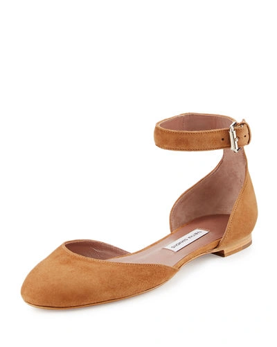 Tabitha Simmons Lina Suede Ankle-wrap Flat, Sand