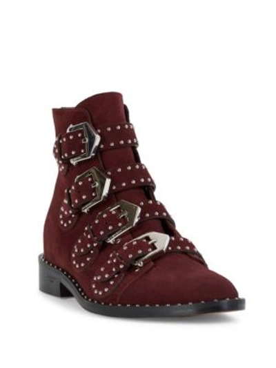Shop Givenchy Elegant Studded Suede Booties In Oxblood Red