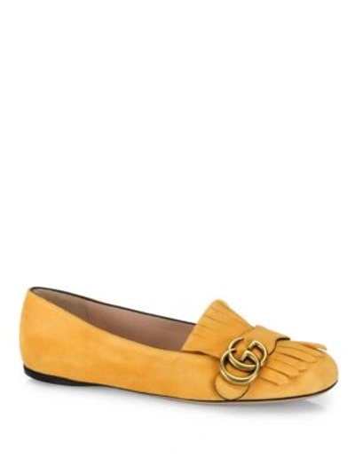 Shop Gucci Marmont Suede Kiltie Flats In Yellow