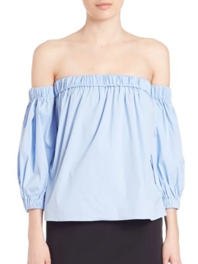 Shop Milly Off-the-shoulder Blouse In Sky