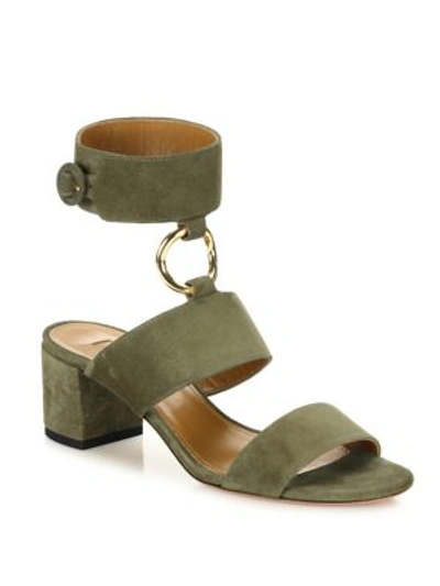 Shop Aquazzura Safari Suede Block Heel Sandals In Truffle