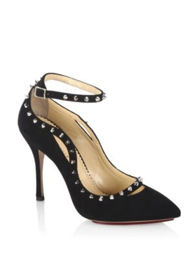 Charlotte Olympia Pimlico Studded Suede Ankle Strap Pumps In Black