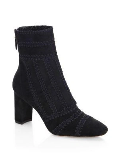 Shop Alexandre Birman Beatrice Suede Embroidered Booties In Black