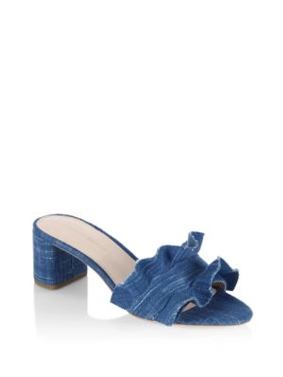 Shop Loeffler Randall Vera Woven Ruffle Slide Sandals In Indigo