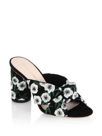 Loeffler Randall Coco Embroidered Suede Mule Sandal, Black Pattern