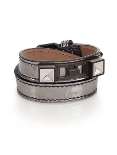 Shop Proenza Schouler Ps11 Metallic Leather Bracelet In Silver