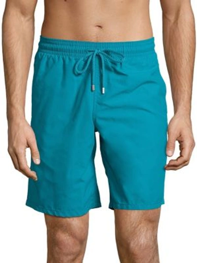 Shop Vilebrequin Okao Solid Drawstring Swim Trunks In Prussia Blue