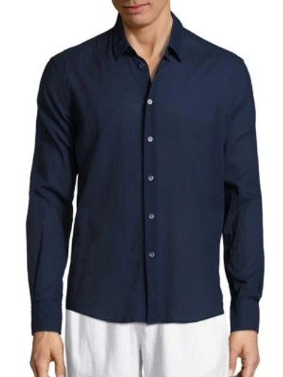 Vilebrequin Solid Long Sleeve Shirt In Navy