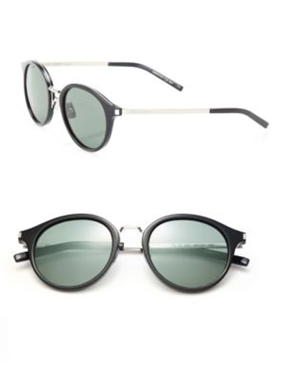 Saint Laurent Sl 57 Round Acetate & Metal Sunglasses In Black-green