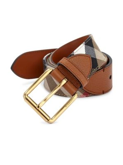 Burberry Striped Cotton & Leather Belt In Russet