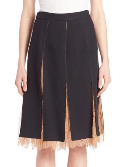 Michael Kors Paneled Lace-inset Skirt In Black
