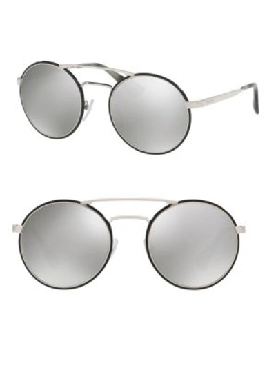 Shop Prada 54mm Oversized Round Mirrored Sunglasses In Black Silver