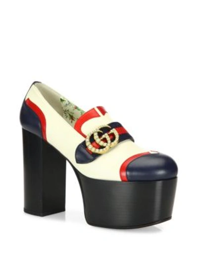 Shop Gucci Brenda Pearly Gg Leather Platform Loafers In Multicolor