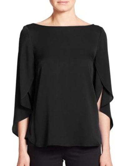Shop Milly Stretch-silk Butterfly Blouse In Black