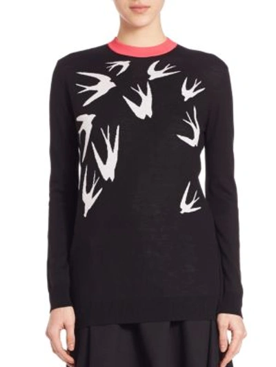 Shop Mcq By Alexander Mcqueen Swallow Wool Top In Black-white