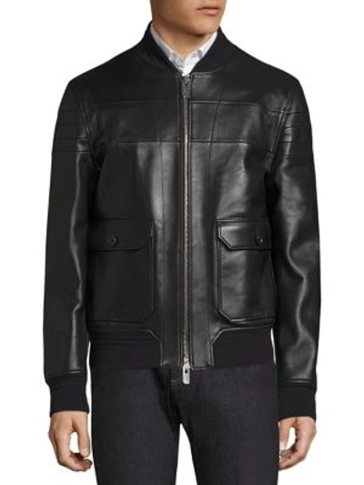 Shop Bally Reversible Leather Bomber Jacket In Black