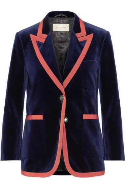 Shop Gucci Grosgrain-trimmed Velvet Blazer In Navy