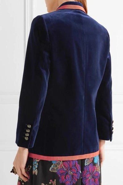 Shop Gucci Grosgrain-trimmed Velvet Blazer In Navy