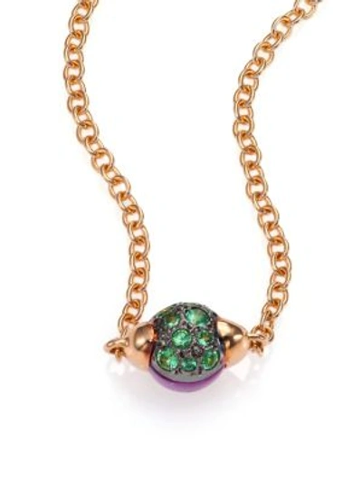 Pomellato M'ama Non M'ama Amethyst, Tsavorite & 18k Rose Gold Pendant Necklace