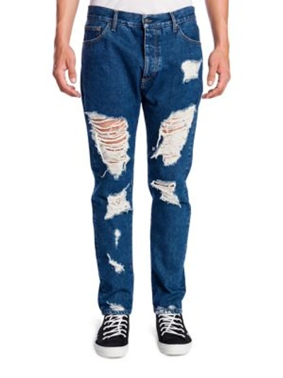 Shop Palm Angels Distressed Vintage Washed Jeans In Blue