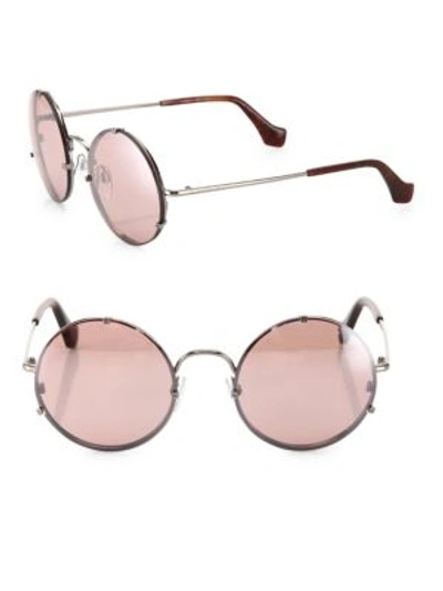 Balenciaga Round Monochromatic Metal Sunglasses, Light Ruthenium/brown In Pink