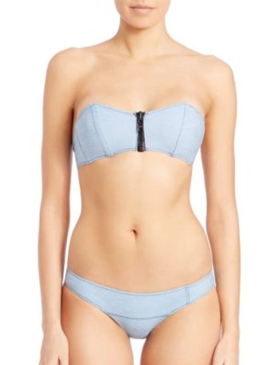 Shop Lisa Marie Fernandez Two-piece Denim Bikini In Faded Denim