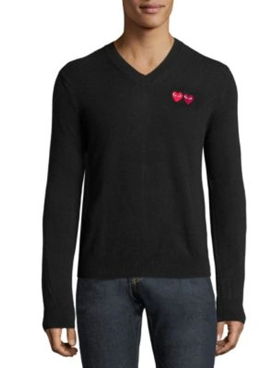 Shop Comme Des Garçons Play Dual Signature Logo Wool Sweater In Black
