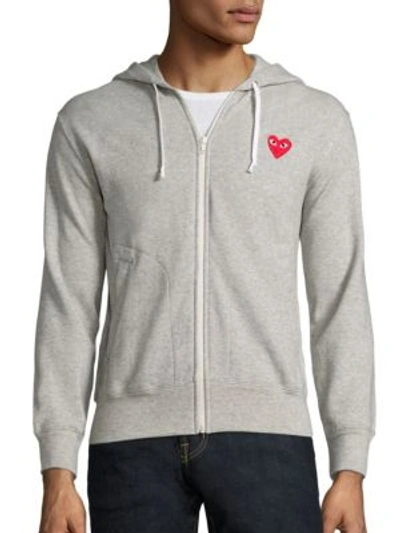 Shop Comme Des Garçons Play Heathered Signature Logo Patch Jersey Hoodie In Grey