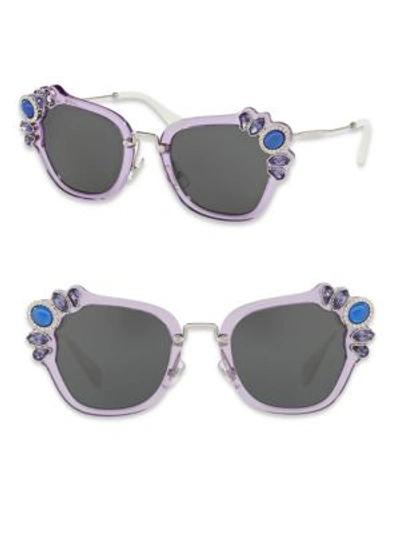 Miu Miu 51mm Crystal-embellished Square Sunglasses In Lilac
