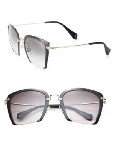 Shop Miu Miu 52mm Semi-rimless Acetate & Metal Square Sunglasses In Black