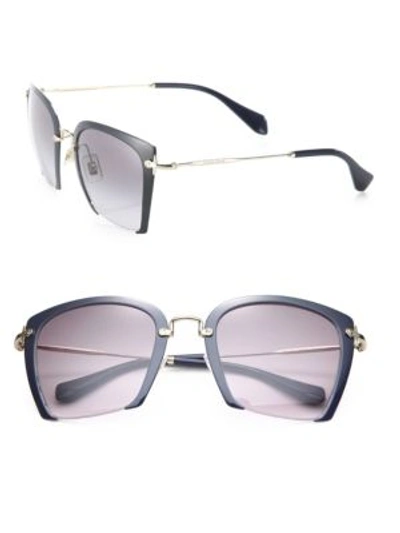 Shop Miu Miu 52mm Semi-rimless Acetate & Metal Square Sunglasses In Blue