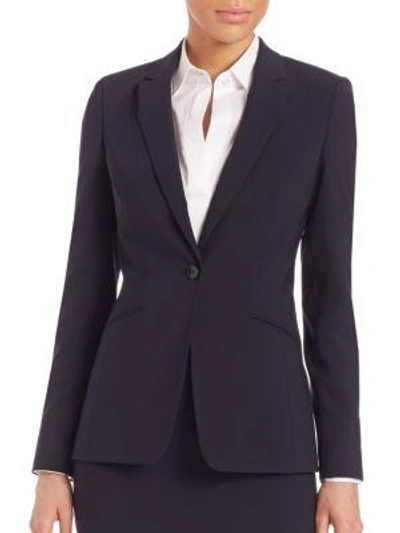 Shop Hugo Boss Javina Stretch-wool Long Jacket In Navy