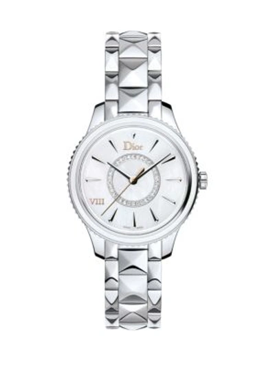 Shop Dior Viii Montaigne Diamond, Mother-of-pearl & Stainless Steel Bracelet Watch In Silver-pink