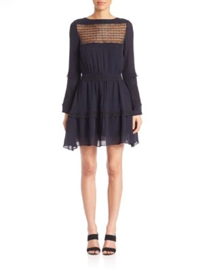 Shop Tanya Taylor Darby Lace Silk Dress In Midnight