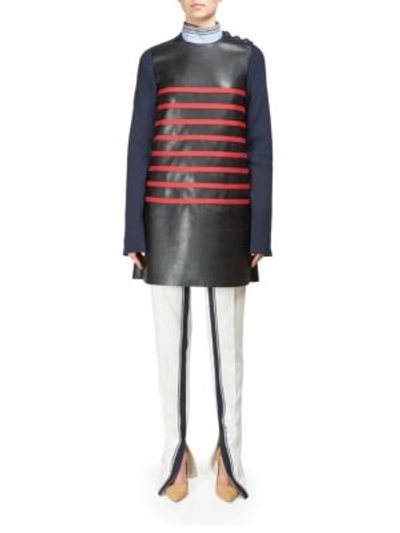 Shop Cedric Charlier Long Sleeve Striped Short Dress In Black-navy-red
